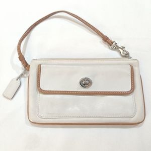 Coach Off White with brown trim Wristlet